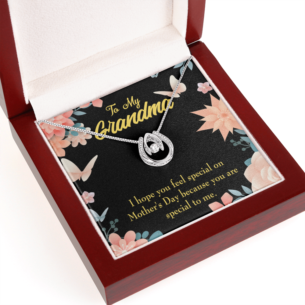 To My Grandma Special Lucky Horseshoe Necklace Message Card 14k w CZ Crystals-Express Your Love Gifts