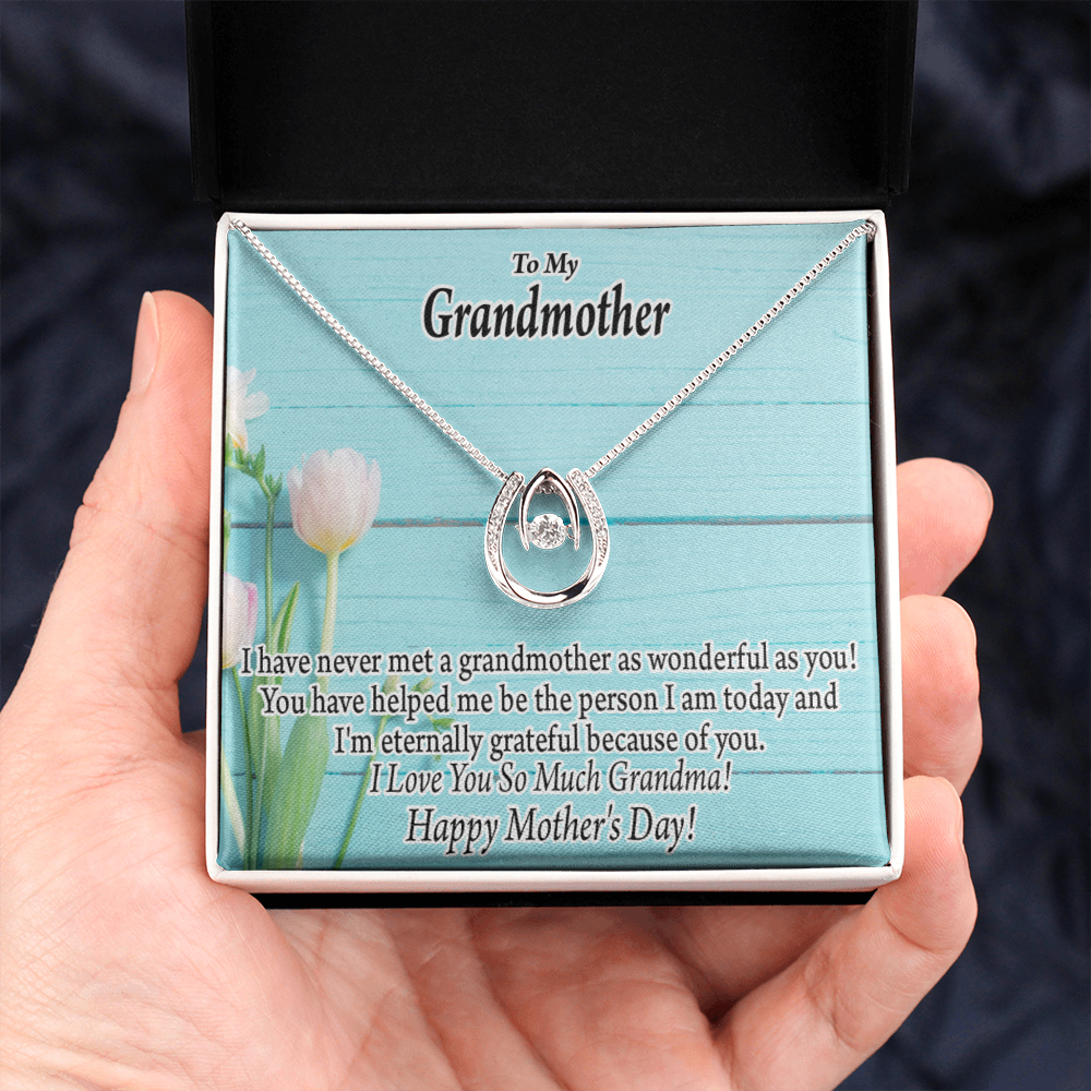 To My Grandmother Happy Mother's Day Lucky Horseshoe Necklace Message Card 14k w CZ Crystals-Express Your Love Gifts