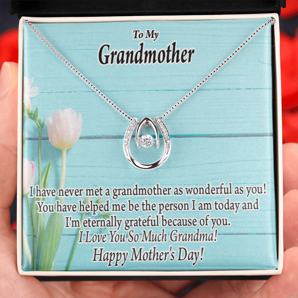 To My Grandmother Happy Mother's Day Lucky Horseshoe Necklace Message Card 14k w CZ Crystals-Express Your Love Gifts