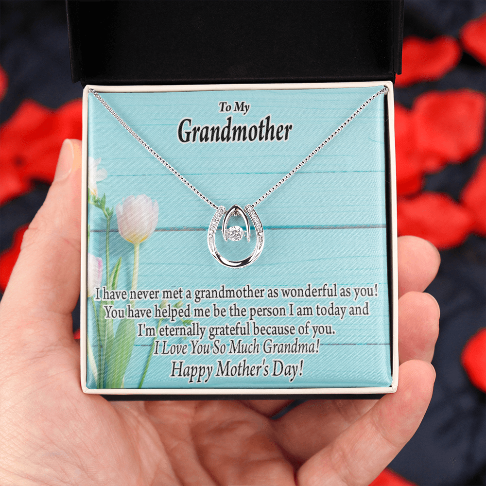 To My Grandmother Happy Mother's Day Lucky Horseshoe Necklace Message Card 14k w CZ Crystals-Express Your Love Gifts