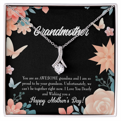 To My Grandmother Mother's Day Grandson Alluring Ribbon Necklace Message Card-Express Your Love Gifts