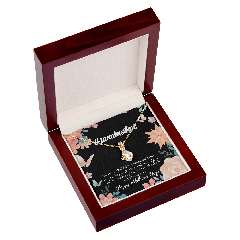 To My Grandmother Mother's Day Grandson Alluring Ribbon Necklace Message Card-Express Your Love Gifts