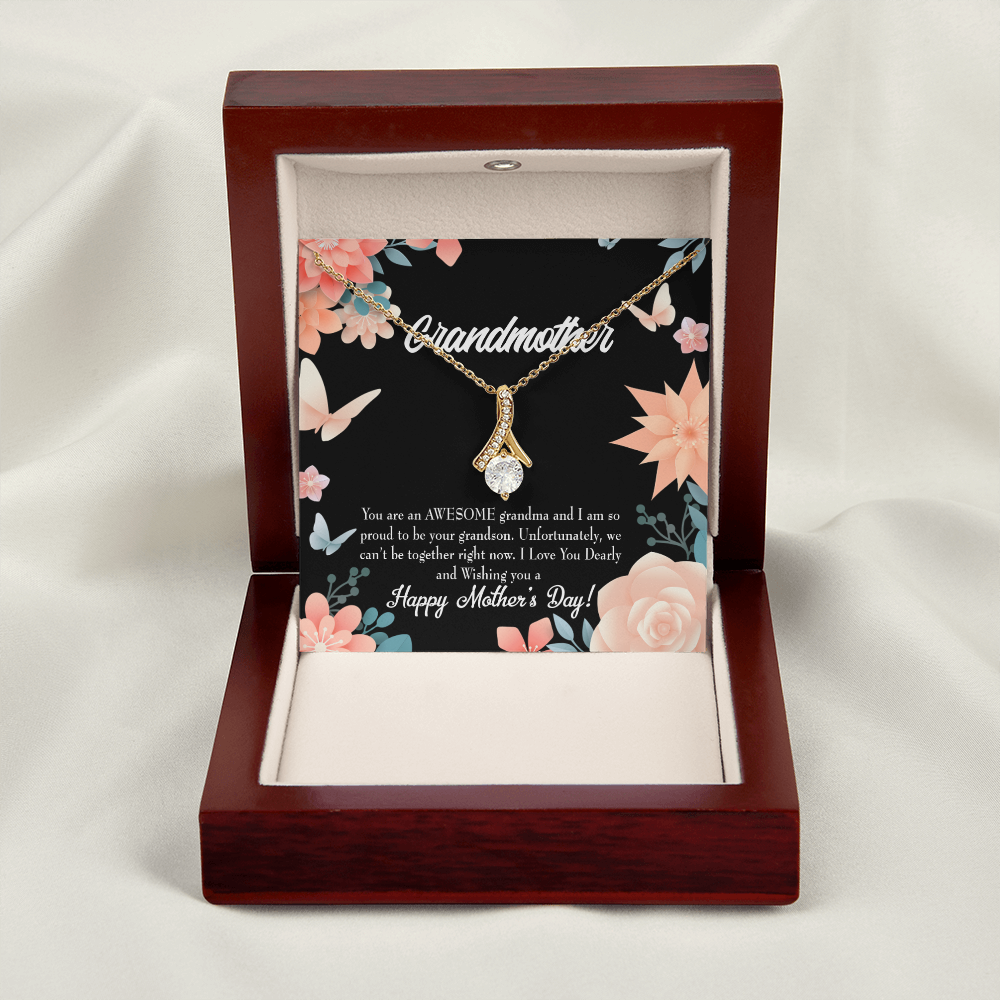 To My Grandmother Mother's Day Grandson Alluring Ribbon Necklace Message Card-Express Your Love Gifts