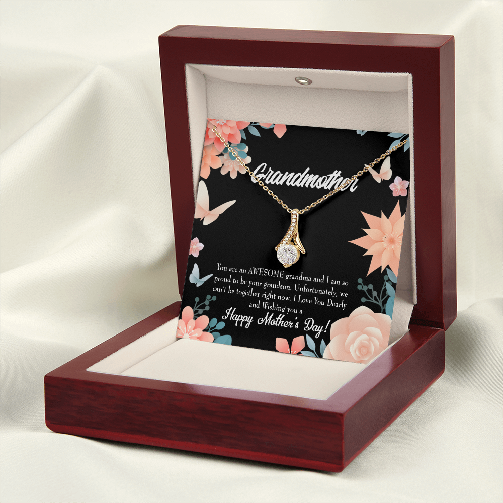 To My Grandmother Mother's Day Grandson Alluring Ribbon Necklace Message Card-Express Your Love Gifts