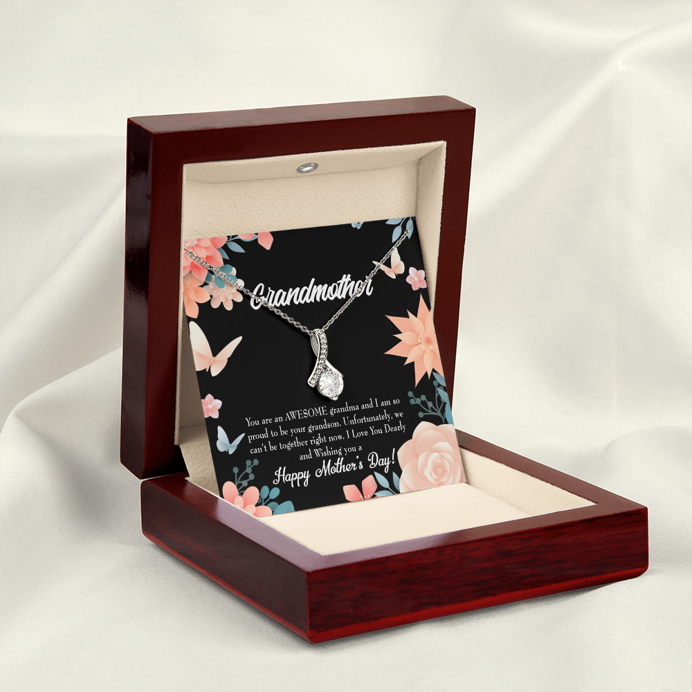 To My Grandmother Mother's Day Grandson Alluring Ribbon Necklace Message Card-Express Your Love Gifts