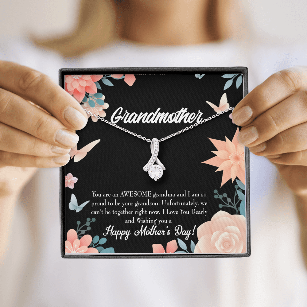 To My Grandmother Mother's Day Grandson Alluring Ribbon Necklace Message Card-Express Your Love Gifts