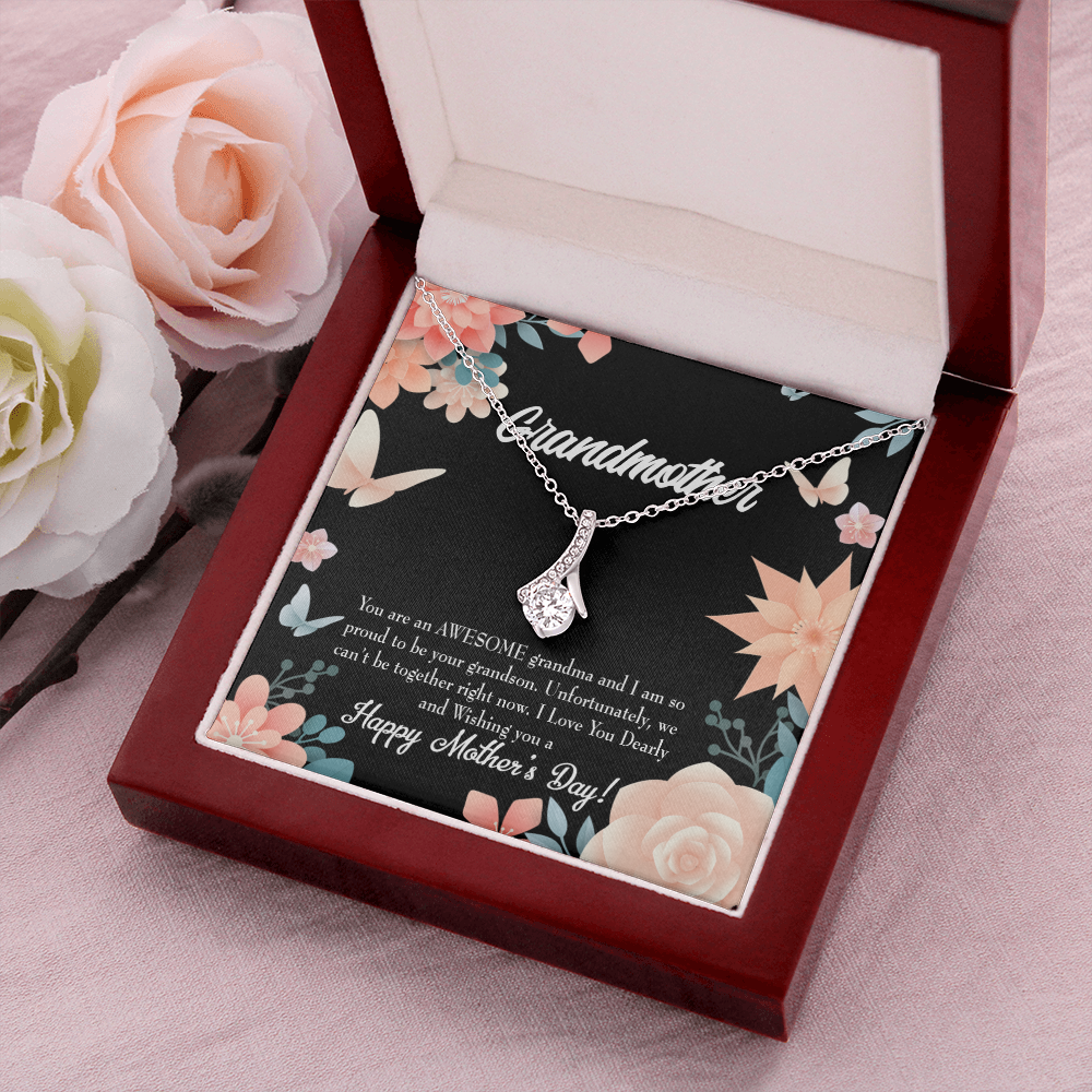 To My Grandmother Mother's Day Grandson Alluring Ribbon Necklace Message Card-Express Your Love Gifts