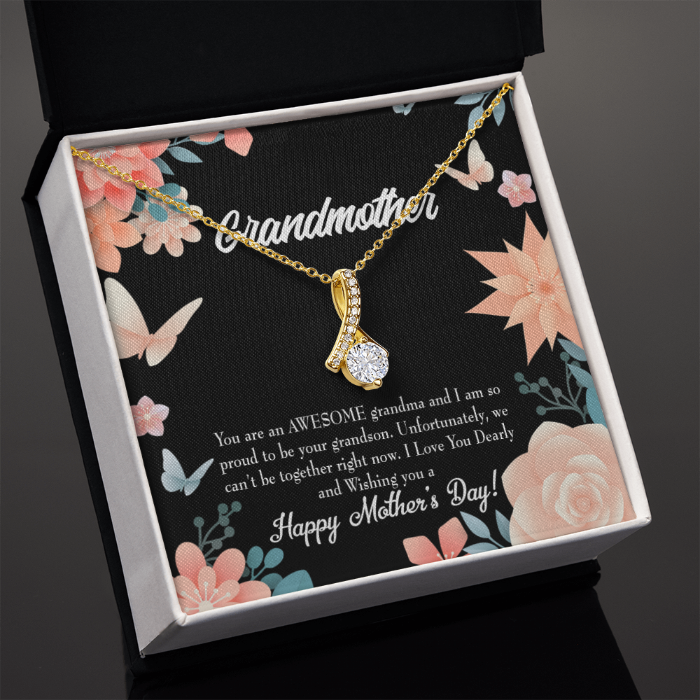 To My Grandmother Mother's Day Grandson Alluring Ribbon Necklace Message Card-Express Your Love Gifts
