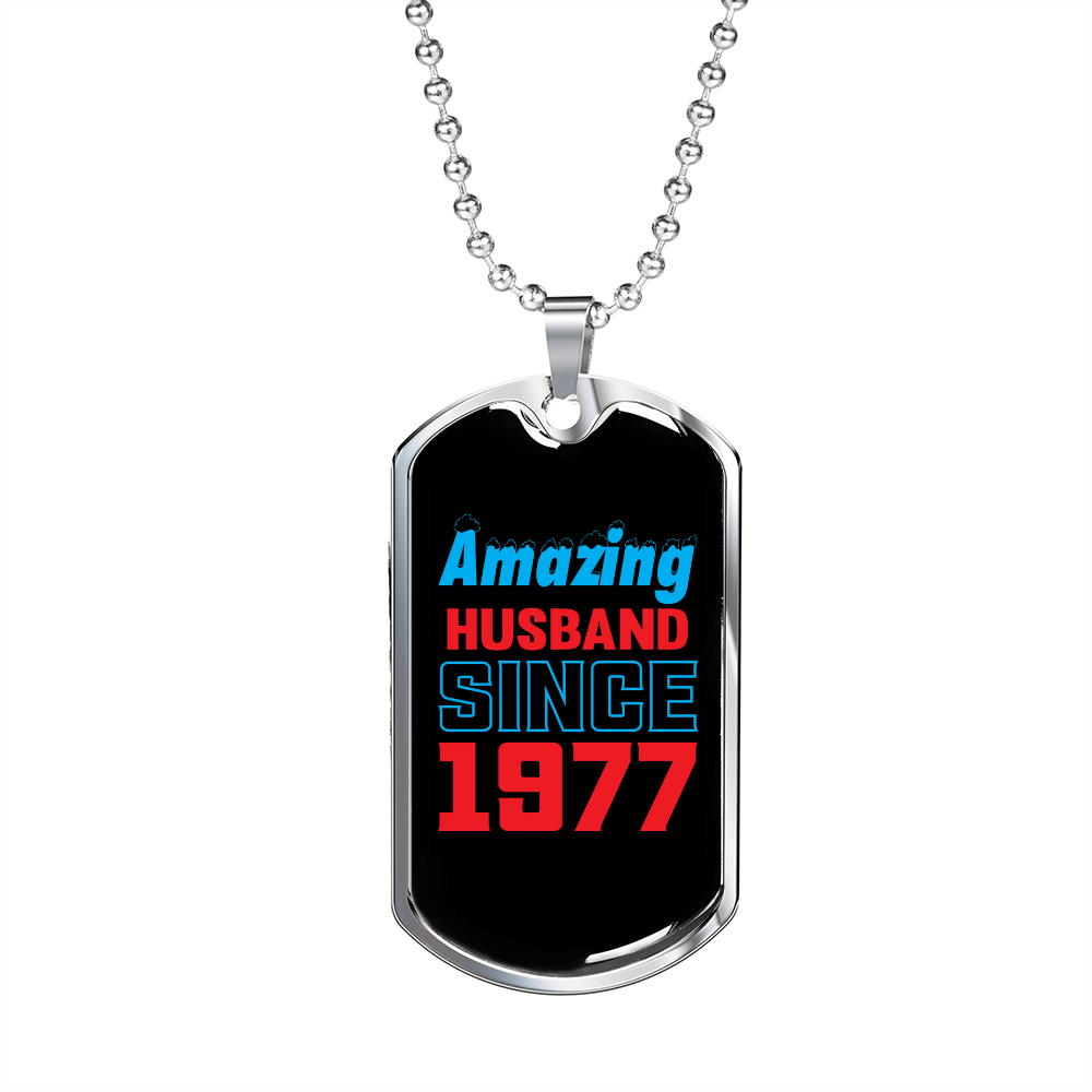 To My Husband Amazing Husband Since 1977 Necklace Stainless Steel or 18k Gold Dog Tag 24" Chain-Express Your Love Gifts