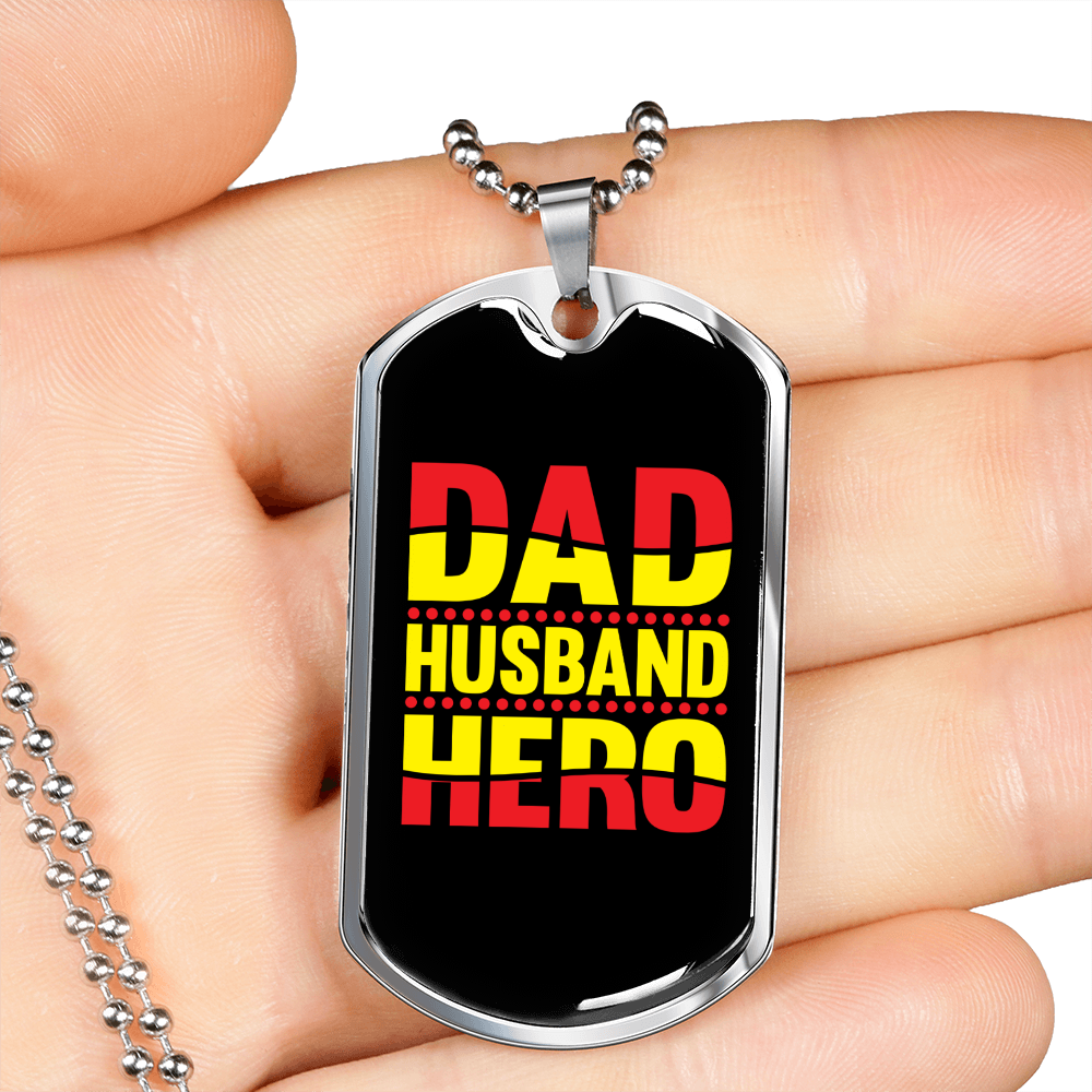 To My Husband Dad Husband Hero Red Necklace Stainless Steel or 18k Gold Dog Tag 24" Chain-Express Your Love Gifts