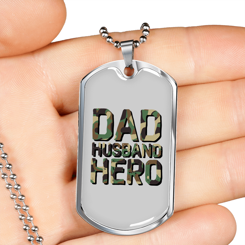 To My Husband Dad Husband Hero White Necklace Stainless Steel or 18k Gold Dog Tag 24" Chain-Express Your Love Gifts