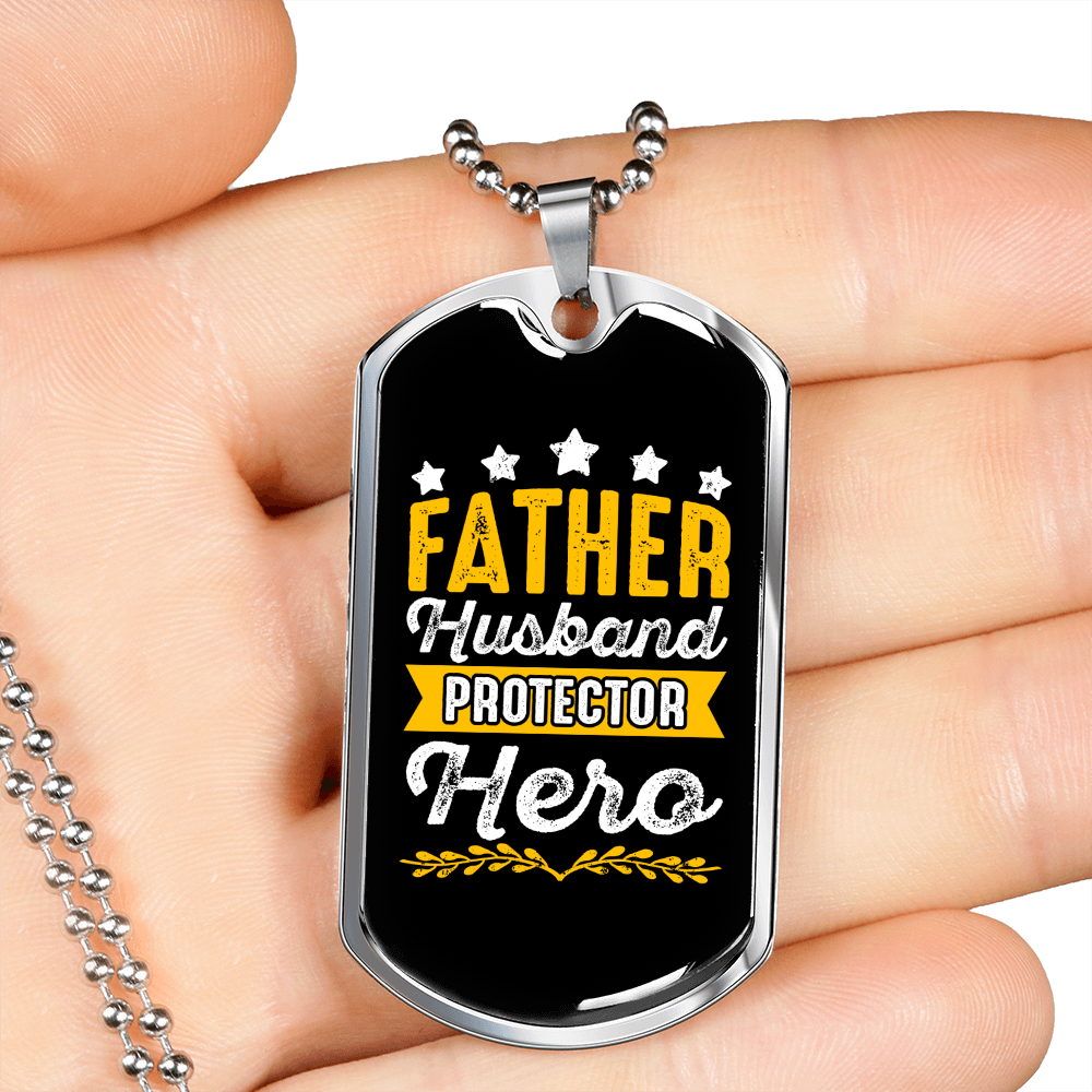 To My Husband Fatehr husband Hero Yellow Necklace Stainless Steel or 18k Gold Dog Tag 24" Chain-Express Your Love Gifts