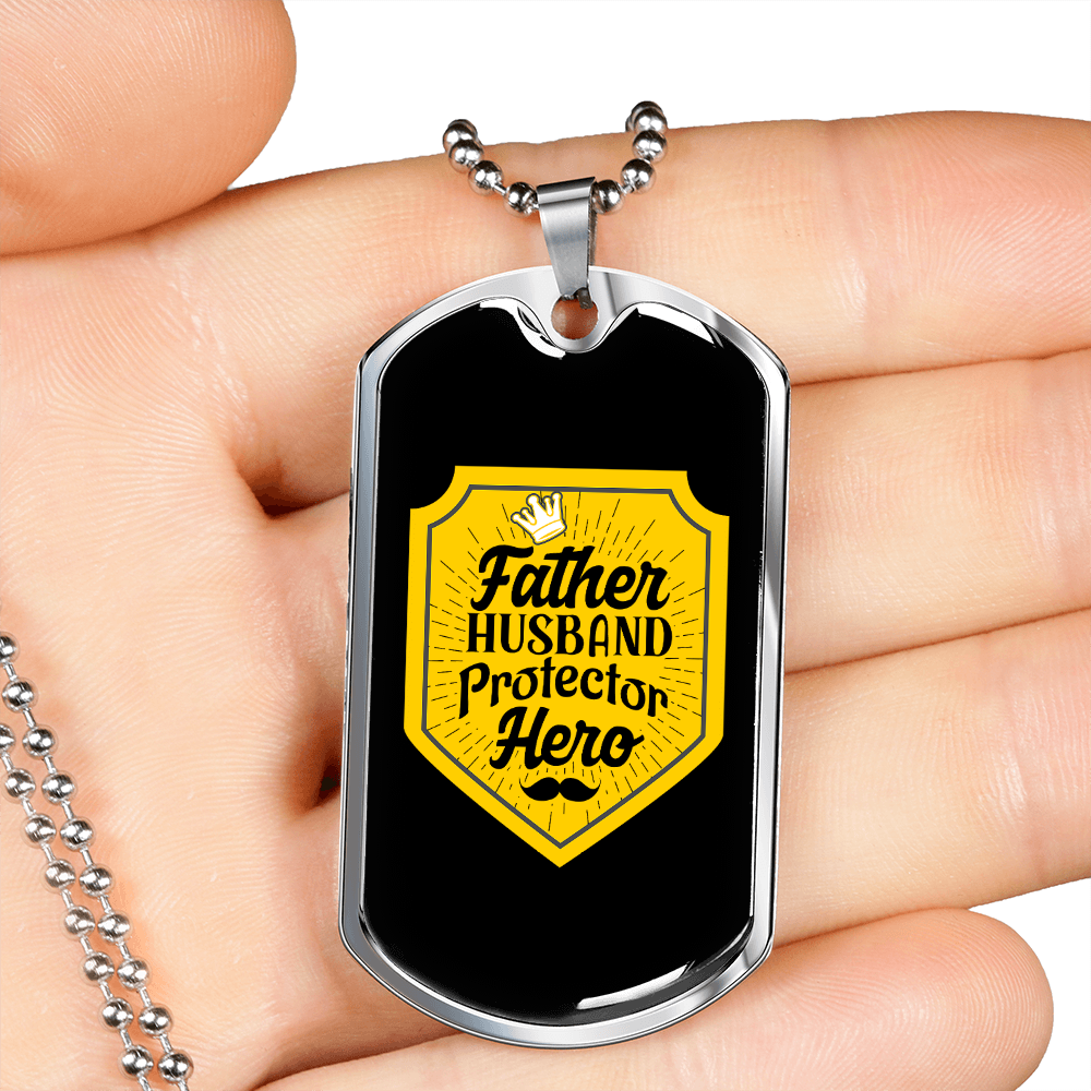 To My Husband Father Husband Hero Black Yellow Necklace Stainless Steel or 18k Gold Dog Tag 24" Chain-Express Your Love Gifts