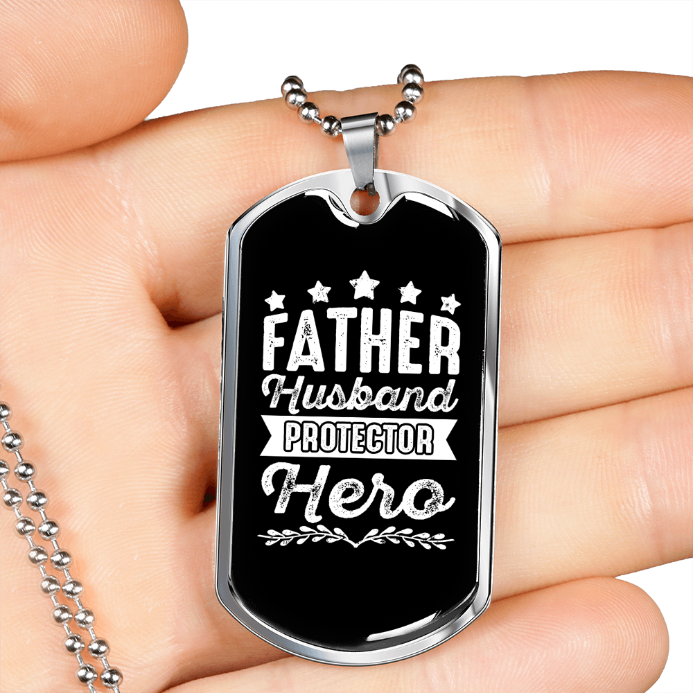 To My Husband Father Husband Hero Necklace Stainless Steel or 18k Gold Dog Tag 24" Chain-Express Your Love Gifts