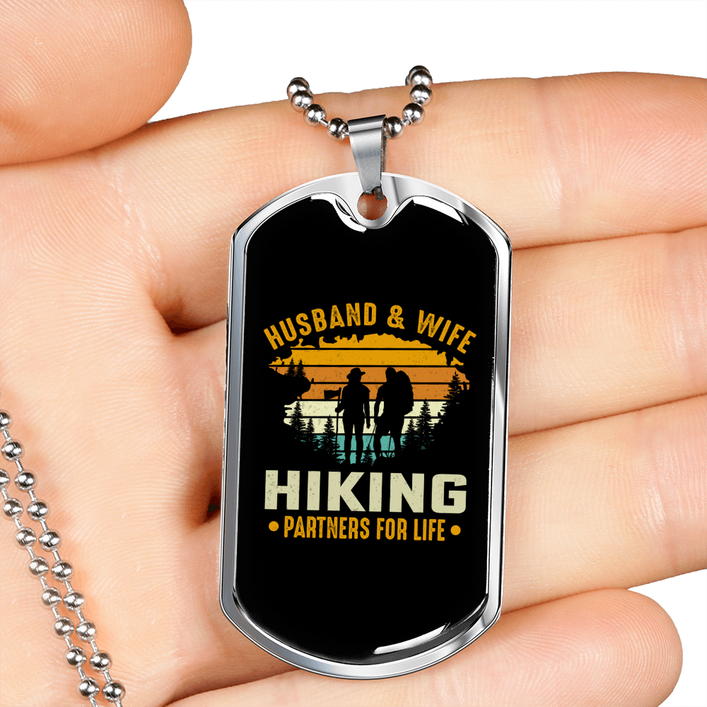 To My Husband Husband And Wife Hiking Necklace Stainless Steel or 18k Gold Dog Tag 24" Chain-Express Your Love Gifts
