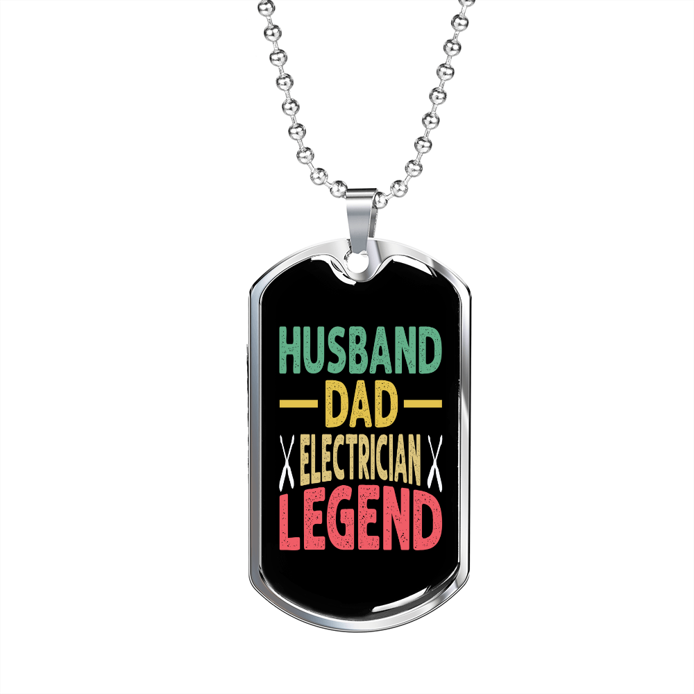 To My Husband Husband Dad Electrician Necklace Stainless Steel or 18k Gold Dog Tag 24" Chain-Express Your Love Gifts