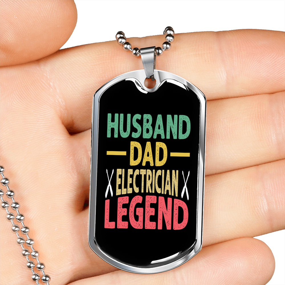 To My Husband Husband Dad Electrician Necklace Stainless Steel or 18k Gold Dog Tag 24" Chain-Express Your Love Gifts
