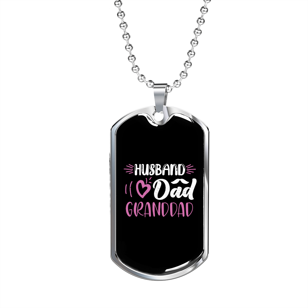 To My Husband Husband Dad Granddad Black Pink Necklace Stainless Steel or 18k Gold Dog Tag 24" Chain-Express Your Love Gifts