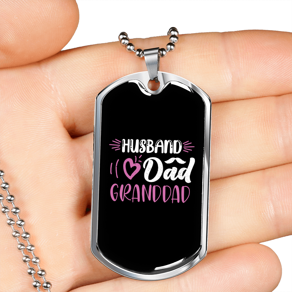 To My Husband Husband Dad Granddad Black Pink Necklace Stainless Steel or 18k Gold Dog Tag 24" Chain-Express Your Love Gifts