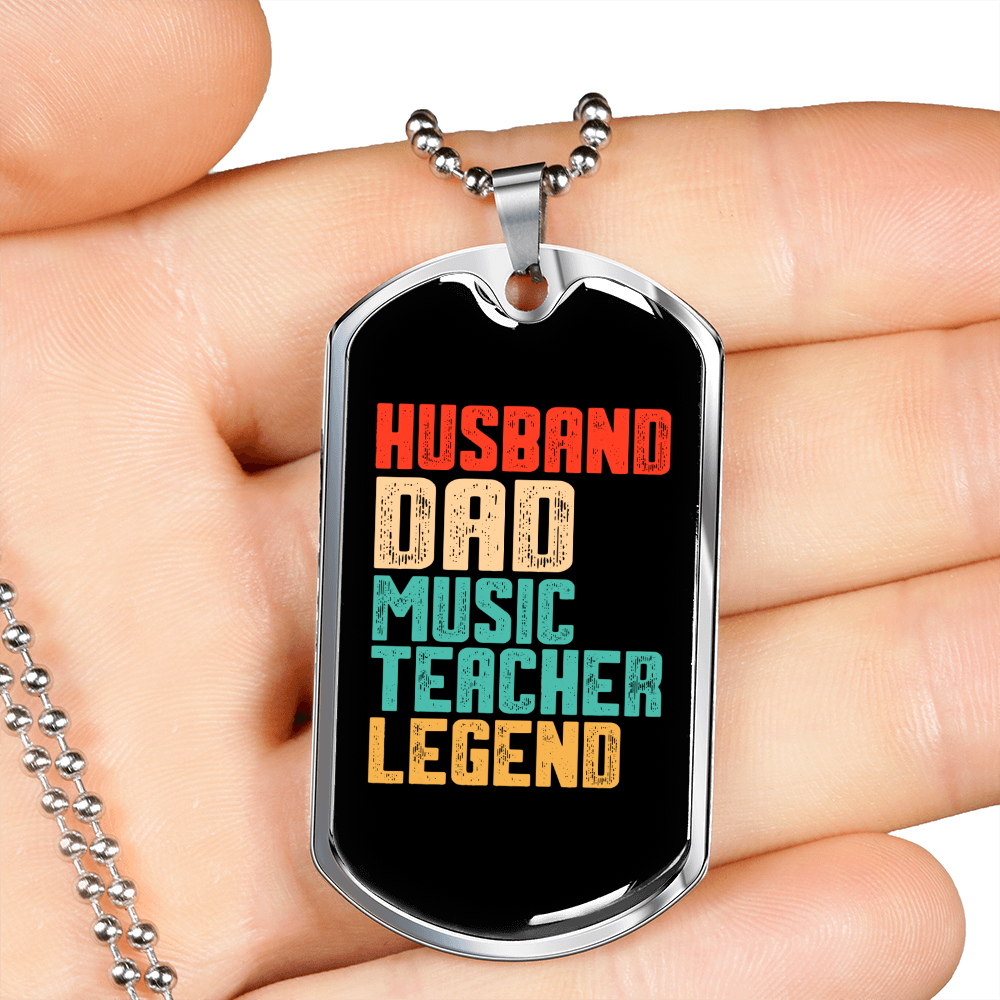 To My Husband Husband Dad Music Teacher Legend Necklace Stainless Steel or 18k Gold Dog Tag 24" Chain-Express Your Love Gifts