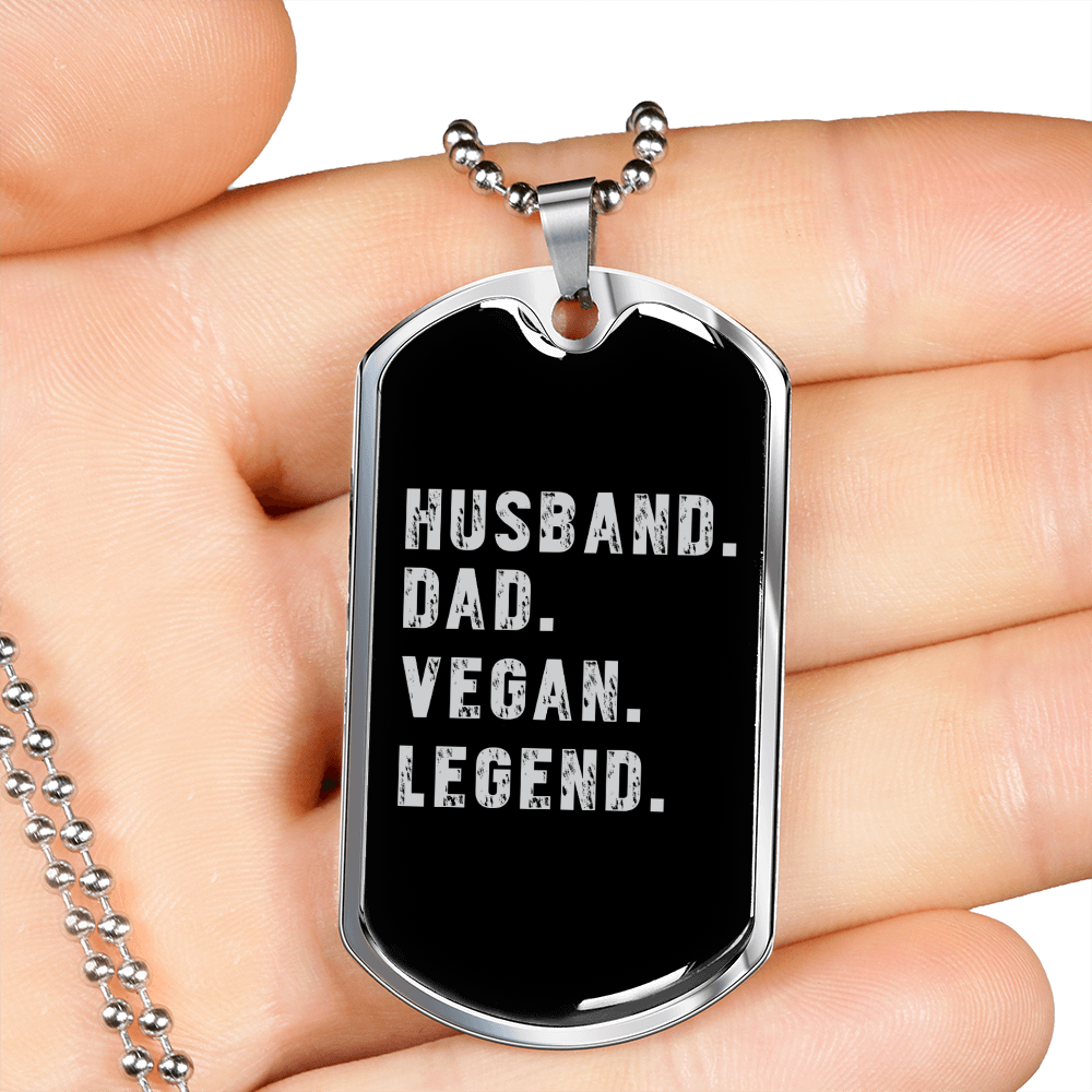 To My Husband Husband Dad Vegan Necklace Stainless Steel or 18k Gold Dog Tag 24" Chain-Express Your Love Gifts