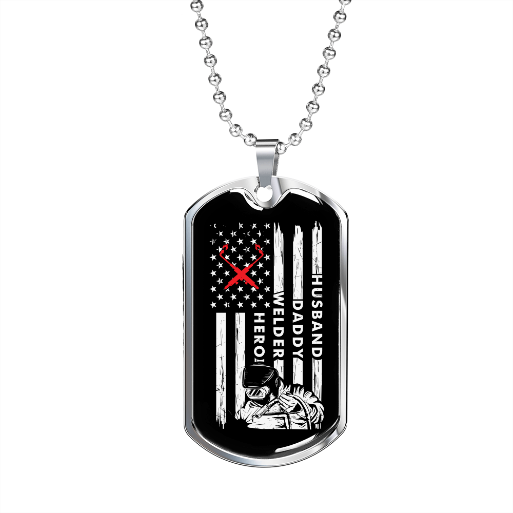 To My Husband Husband Dad Welder Necklace Stainless Steel or 18k Gold Dog Tag 24" Chain-Express Your Love Gifts