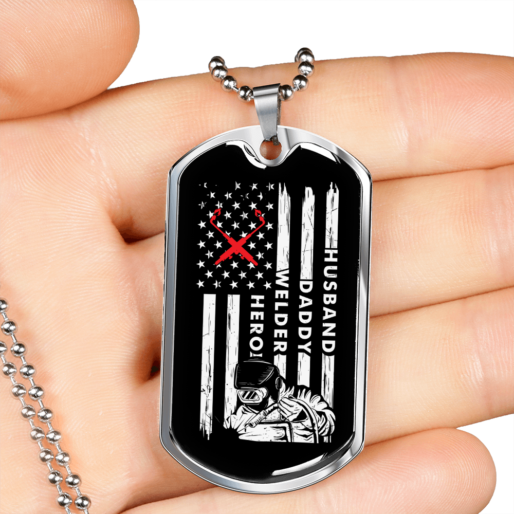 To My Husband Husband Dad Welder Necklace Stainless Steel or 18k Gold Dog Tag 24" Chain-Express Your Love Gifts