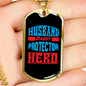 To My Husband Husband Daddy Protector Hero Blue Necklace Stainless Steel or 18k Gold Dog Tag 24" Chain-Express Your Love Gifts