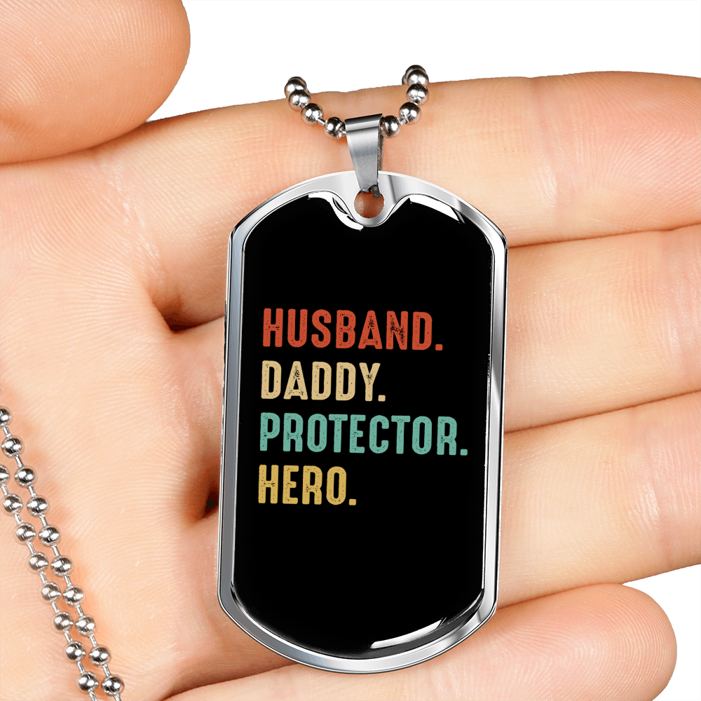 To My Husband Husband Daddy Protector Hero Necklace Stainless Steel or 18k Gold Dog Tag 24" Chain-Express Your Love Gifts