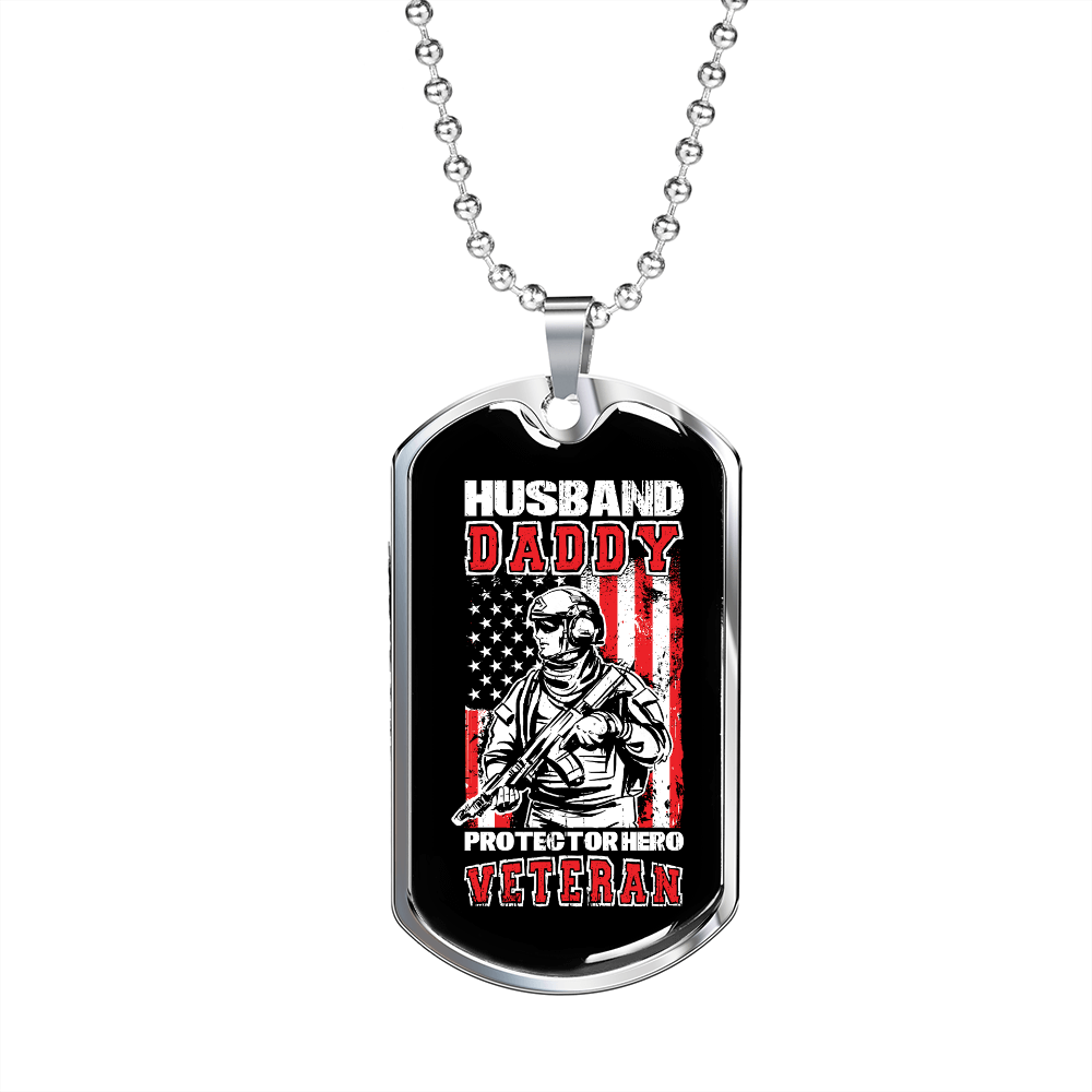 To My Husband Husband Daddy Veteran Necklace Stainless Steel or 18k Gold Dog Tag 24" Chain-Express Your Love Gifts
