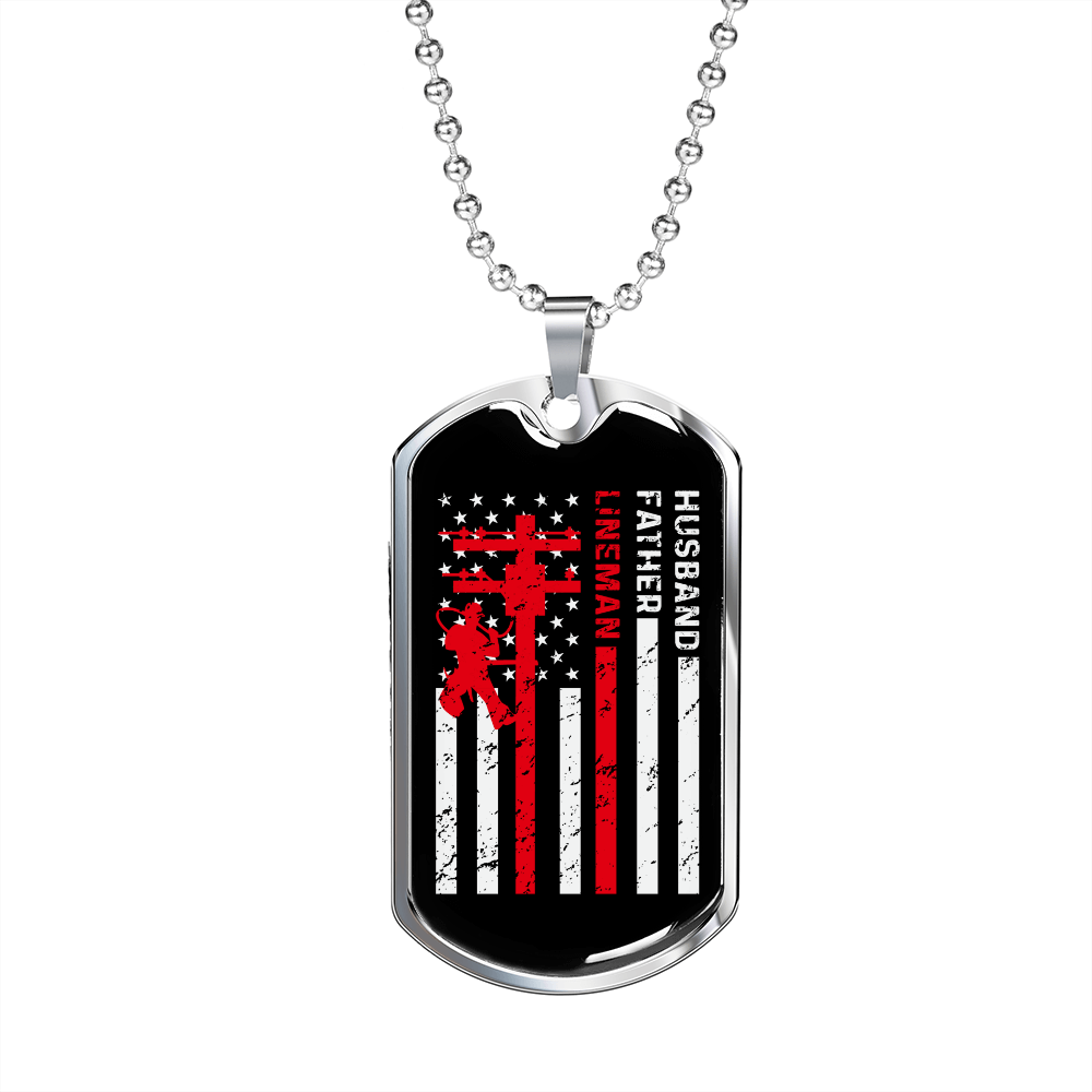 To My Husband Husband Father Lineman Necklace Stainless Steel or 18k Gold Dog Tag 24" Chain-Express Your Love Gifts