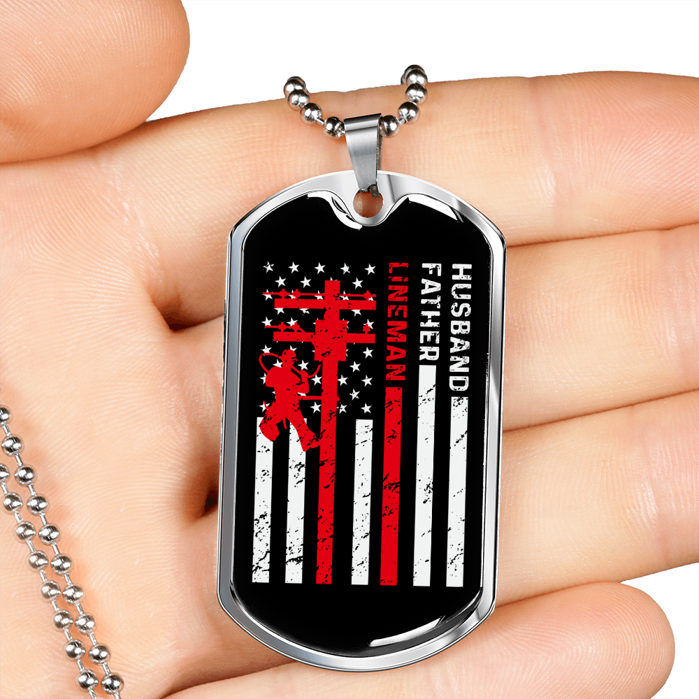 To My Husband Husband Father Lineman Necklace Stainless Steel or 18k Gold Dog Tag 24" Chain-Express Your Love Gifts