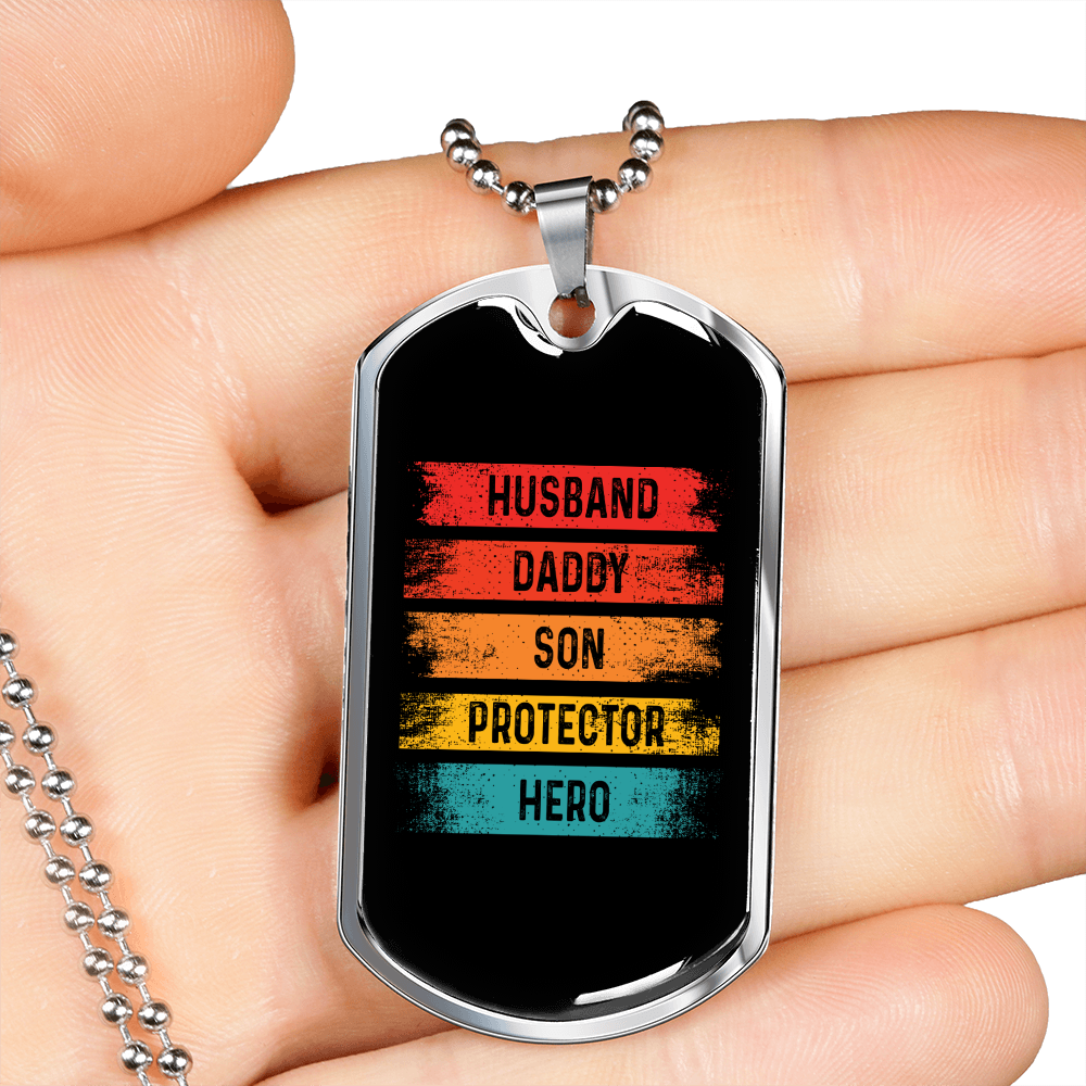 To My Husband Husband Protector Hero Necklace Stainless Steel or 18k Gold Dog Tag 24" Chain-Express Your Love Gifts