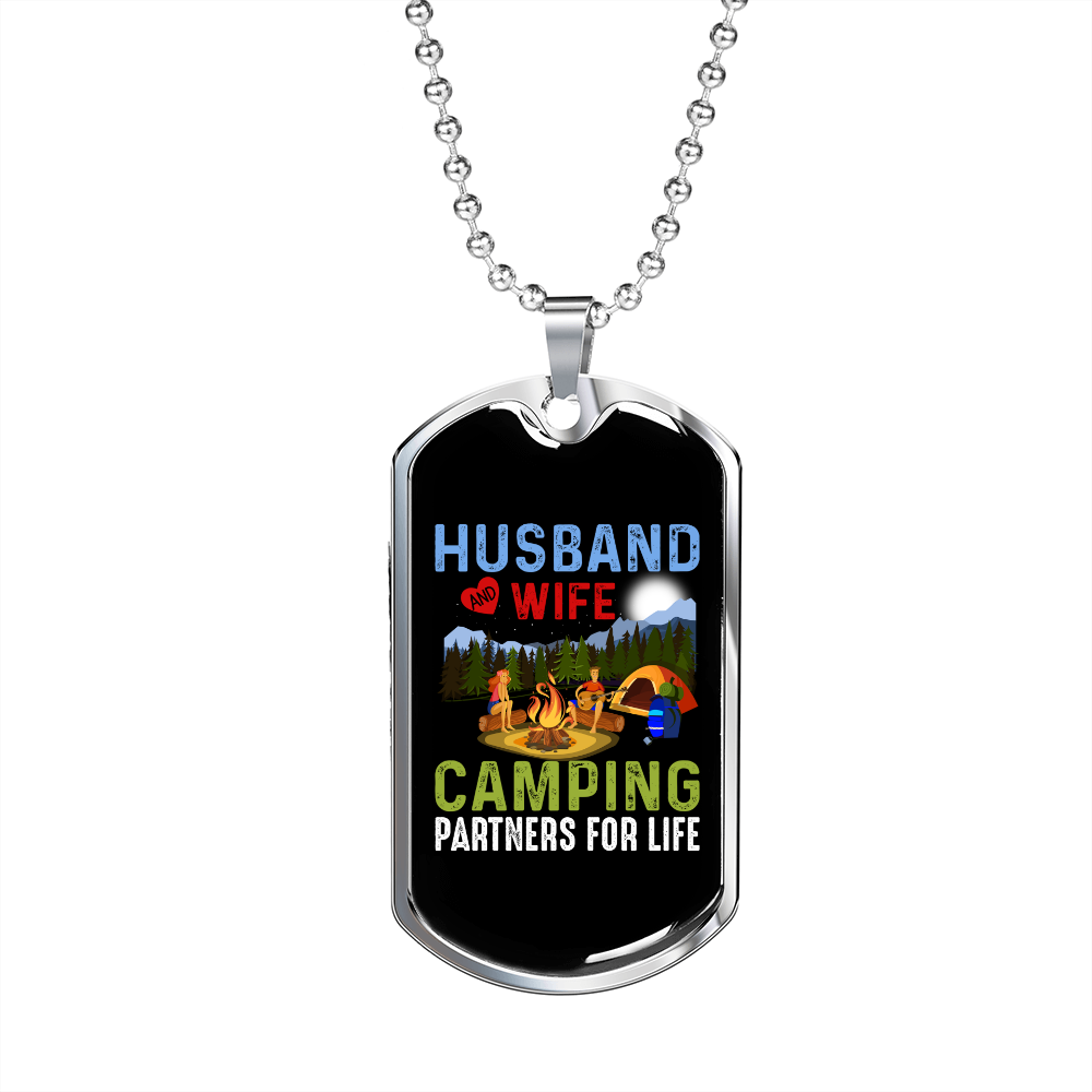 To My Husband Husband Wife Camping Necklace Stainless Steel or 18k Gold Dog Tag 24" Chain-Express Your Love Gifts