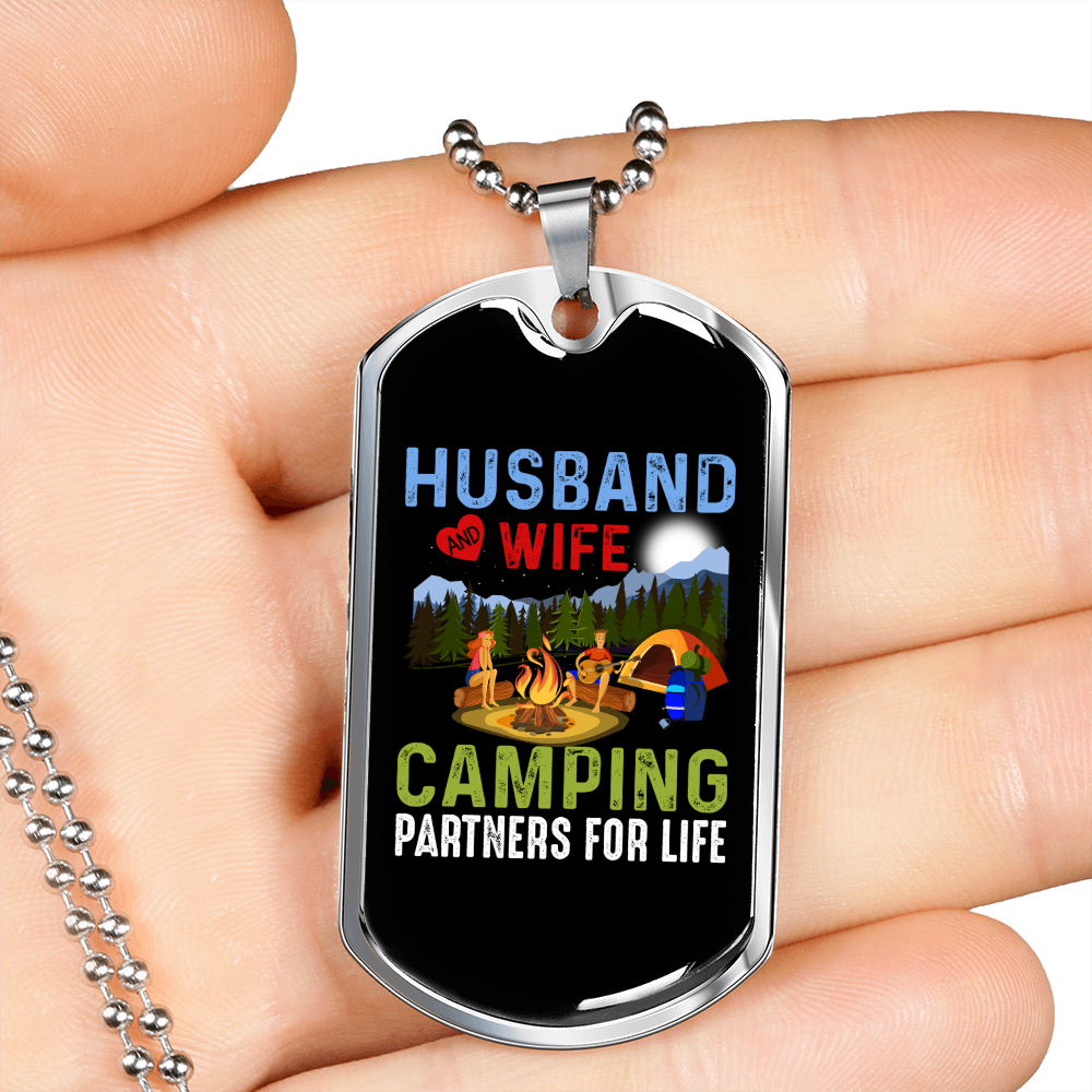 To My Husband Husband Wife Camping Necklace Stainless Steel or 18k Gold Dog Tag 24" Chain-Express Your Love Gifts