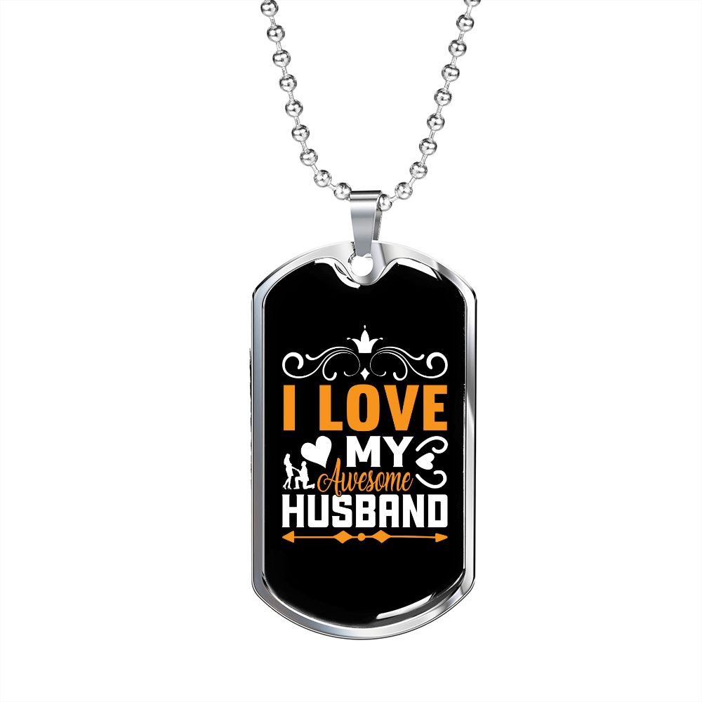 To My Husband I Love My Awesome Husband Yellow Necklace Stainless Steel or 18k Gold Dog Tag 24" Chain-Express Your Love Gifts