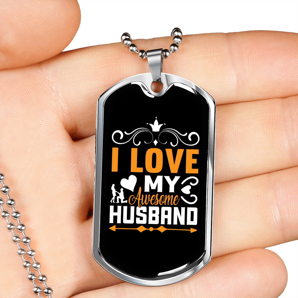 To My Husband I Love My Awesome Husband Yellow Necklace Stainless Steel or 18k Gold Dog Tag 24" Chain-Express Your Love Gifts