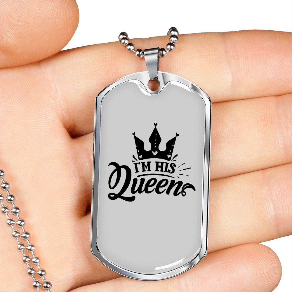To My Husband I'm His Queen White Necklace Stainless Steel or 18k Gold Dog Tag 24" Chain-Express Your Love Gifts