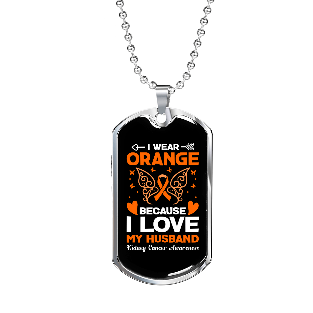 To My Husband I Wear orange Love My Husband Necklace Stainless Steel or 18k Gold Dog Tag 24" Chain-Express Your Love Gifts