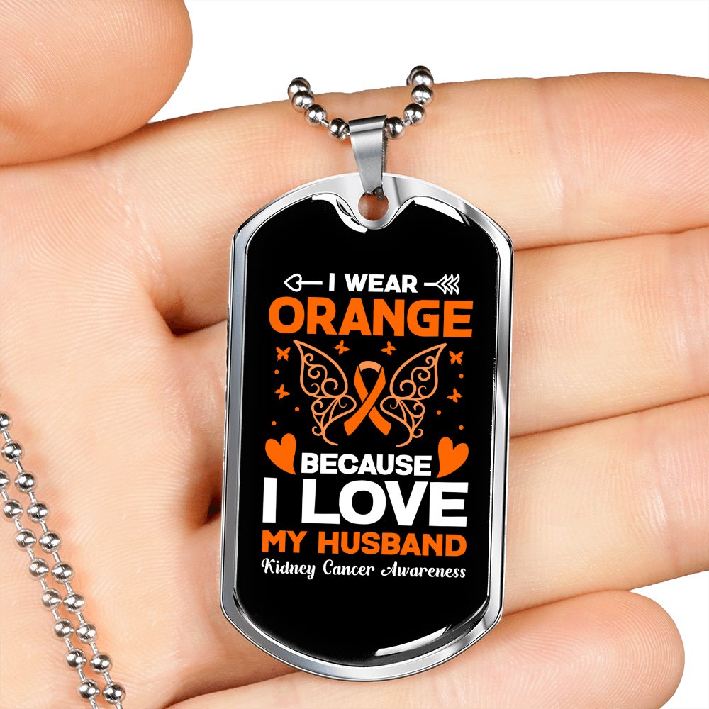 To My Husband I Wear orange Love My Husband Necklace Stainless Steel or 18k Gold Dog Tag 24" Chain-Express Your Love Gifts