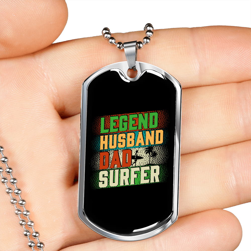 To My Husband Legend Husband Dad Surfer Necklace Stainless Steel or 18k Gold Dog Tag 24" Chain-Express Your Love Gifts