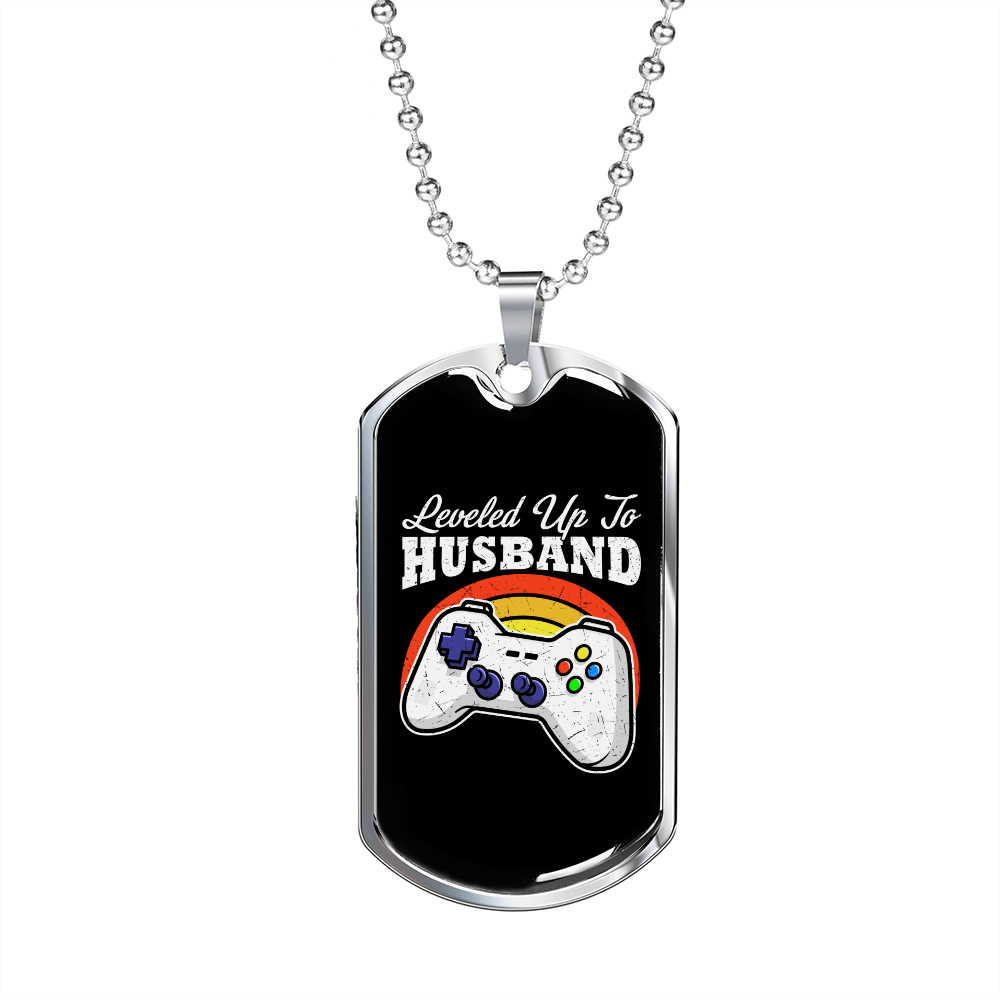 To My Husband Level Up to Husband Necklace Stainless Steel or 18k Gold Dog Tag 24" Chain-Express Your Love Gifts