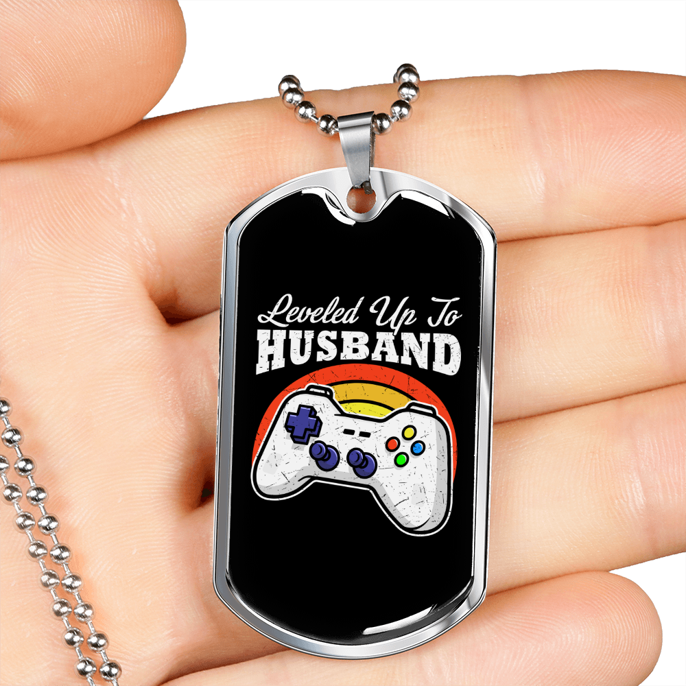To My Husband Level Up to Husband Necklace Stainless Steel or 18k Gold Dog Tag 24" Chain-Express Your Love Gifts
