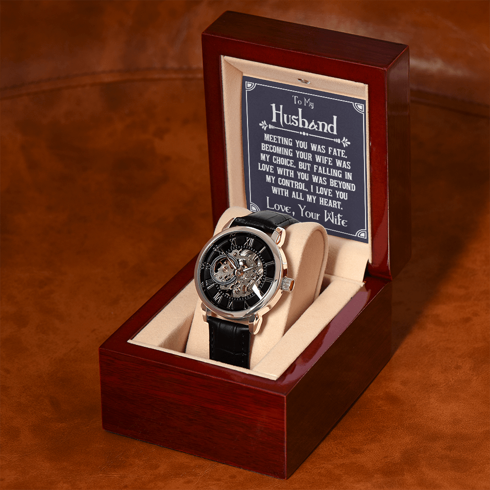 To My Husband Meeting You Was Fate Men's Openwork Watch With Mahogany Box-Express Your Love Gifts