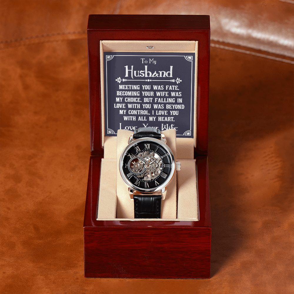 To My Husband Meeting You Was Fate Men's Openwork Watch With Mahogany Box-Express Your Love Gifts