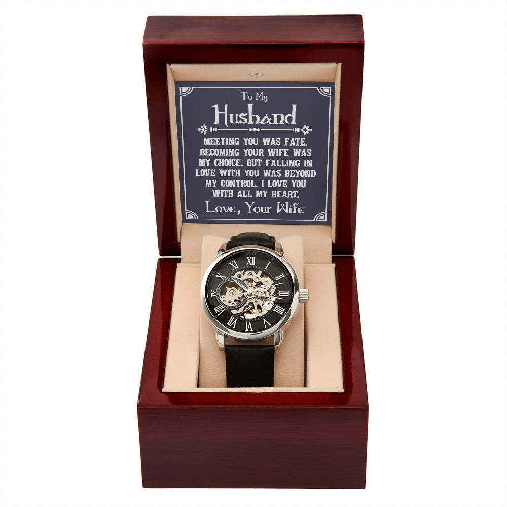 To My Husband Meeting You Was Fate Men's Openwork Watch With Mahogany Box-Express Your Love Gifts