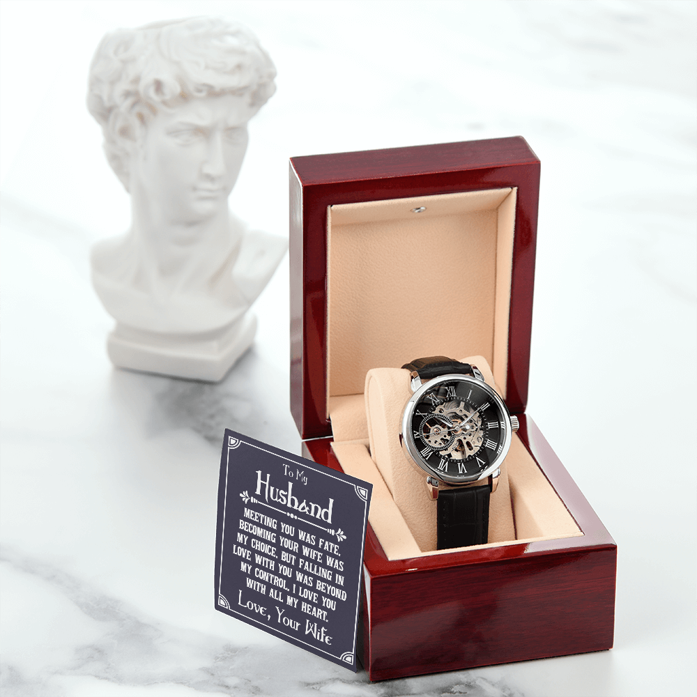To My Husband Meeting You Was Fate Men's Openwork Watch With Mahogany Box-Express Your Love Gifts