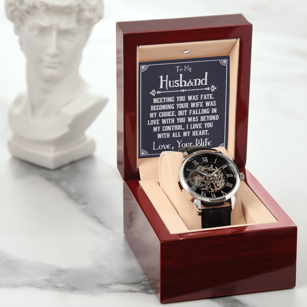 To My Husband Meeting You Was Fate Men's Openwork Watch With Mahogany Box-Express Your Love Gifts