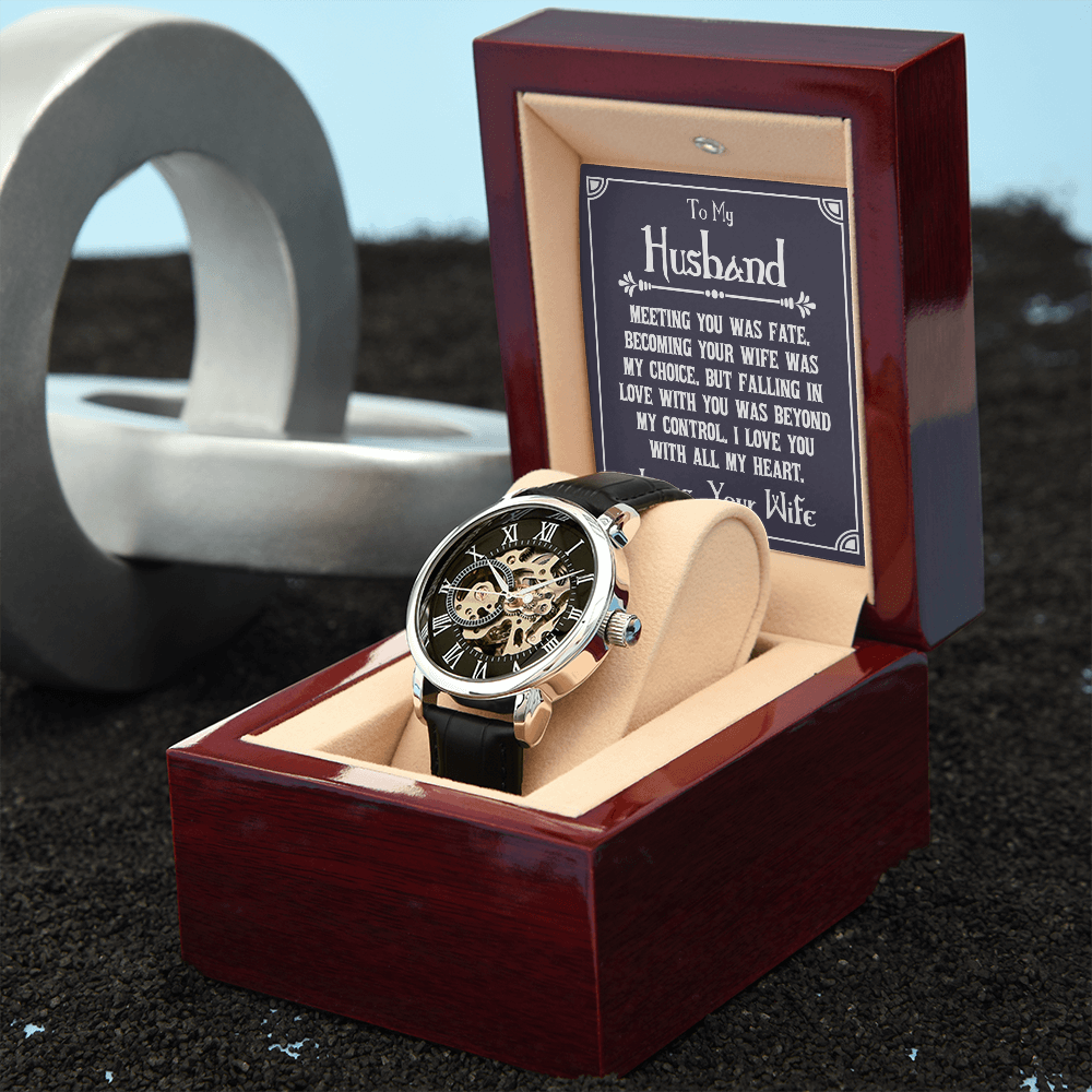 To My Husband Meeting You Was Fate Men's Openwork Watch With Mahogany Box-Express Your Love Gifts
