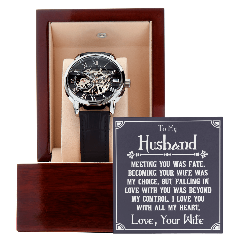 To My Husband Meeting You Was Fate Men's Openwork Watch With Mahogany Box-Express Your Love Gifts